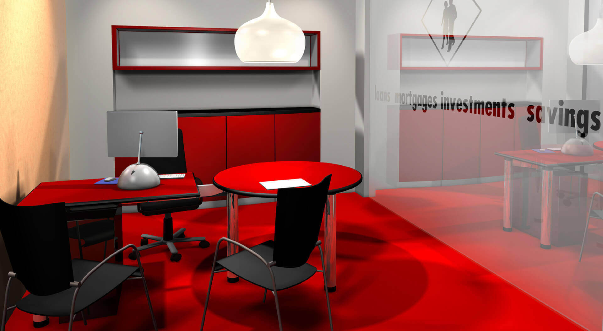 Abbey Bank Consultation Room visual. New mini bank branch rebrand interior design.