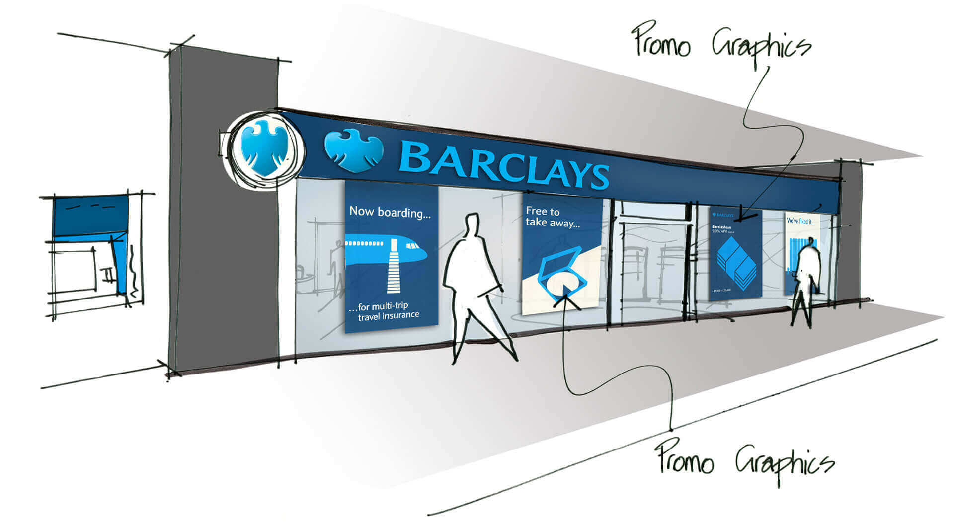 Barclays Bank Concept sketch visual fascia branding and store front 
