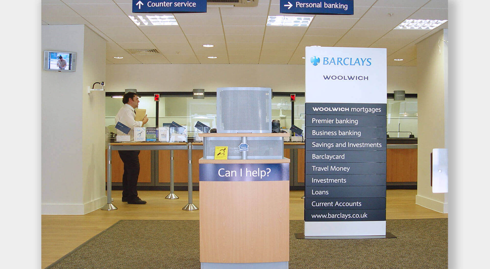 Barclays Bank Reception point at the entrance of the branch