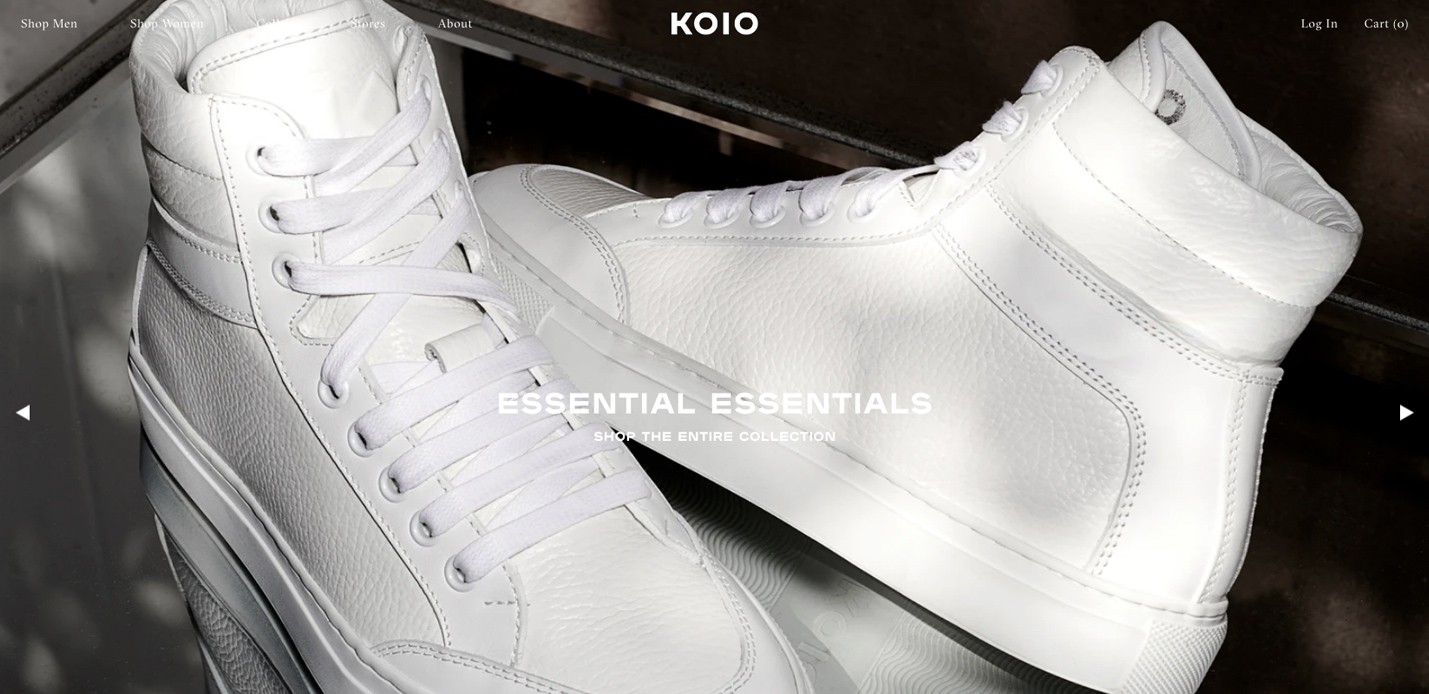 Koio direct-to-consumer pure-play shoe brand marketing design
