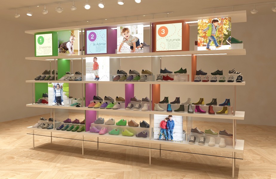 Fashion retail design trends at Boyner in Turkey childrens shoes department- brand agency