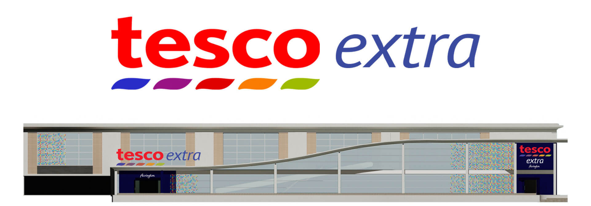 Rebranding Tesco extra brand identity on hypermarkets