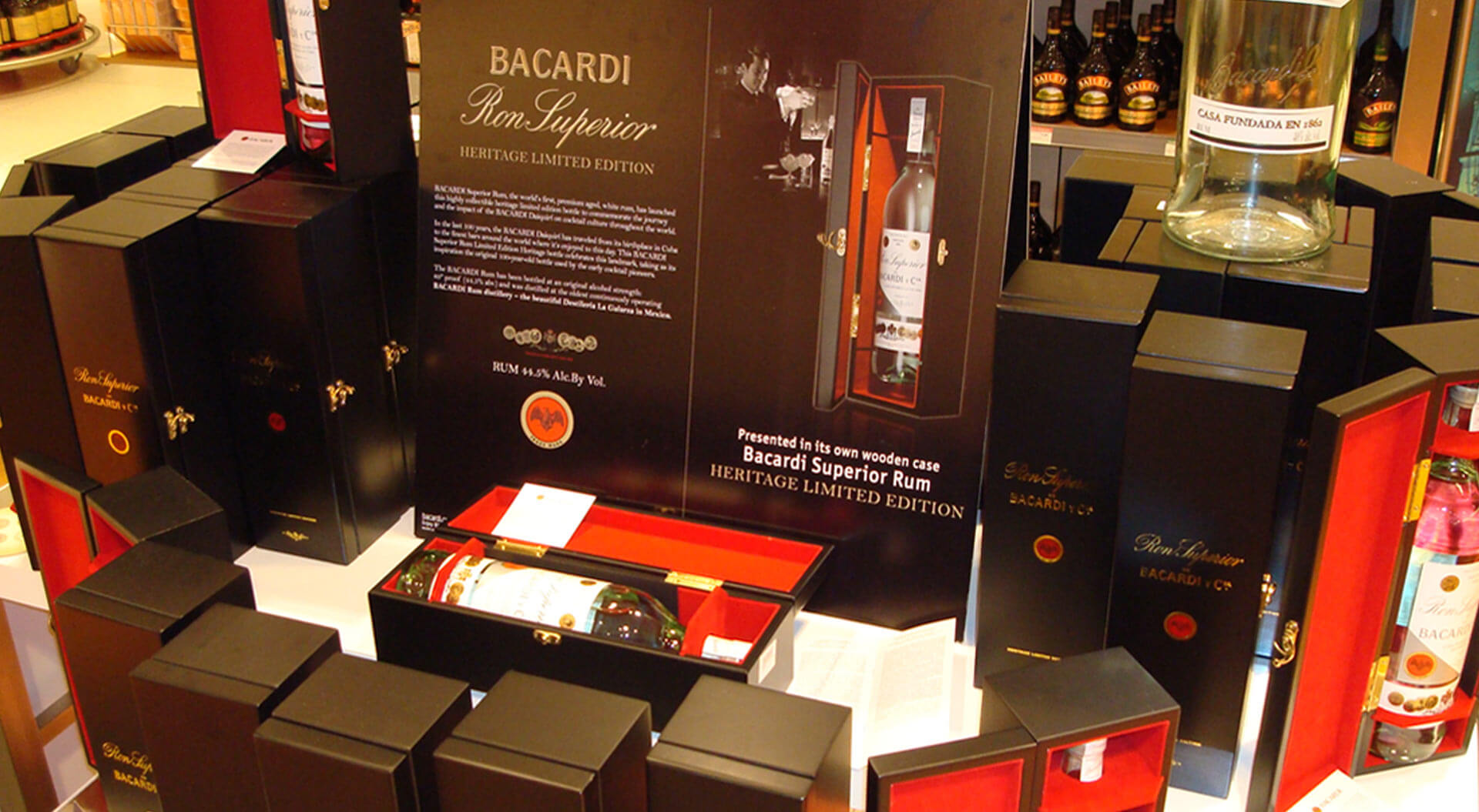 Bacardi Heritage Ron Superior Limited Edition merchandising display brand identity and promotionduty free airports 