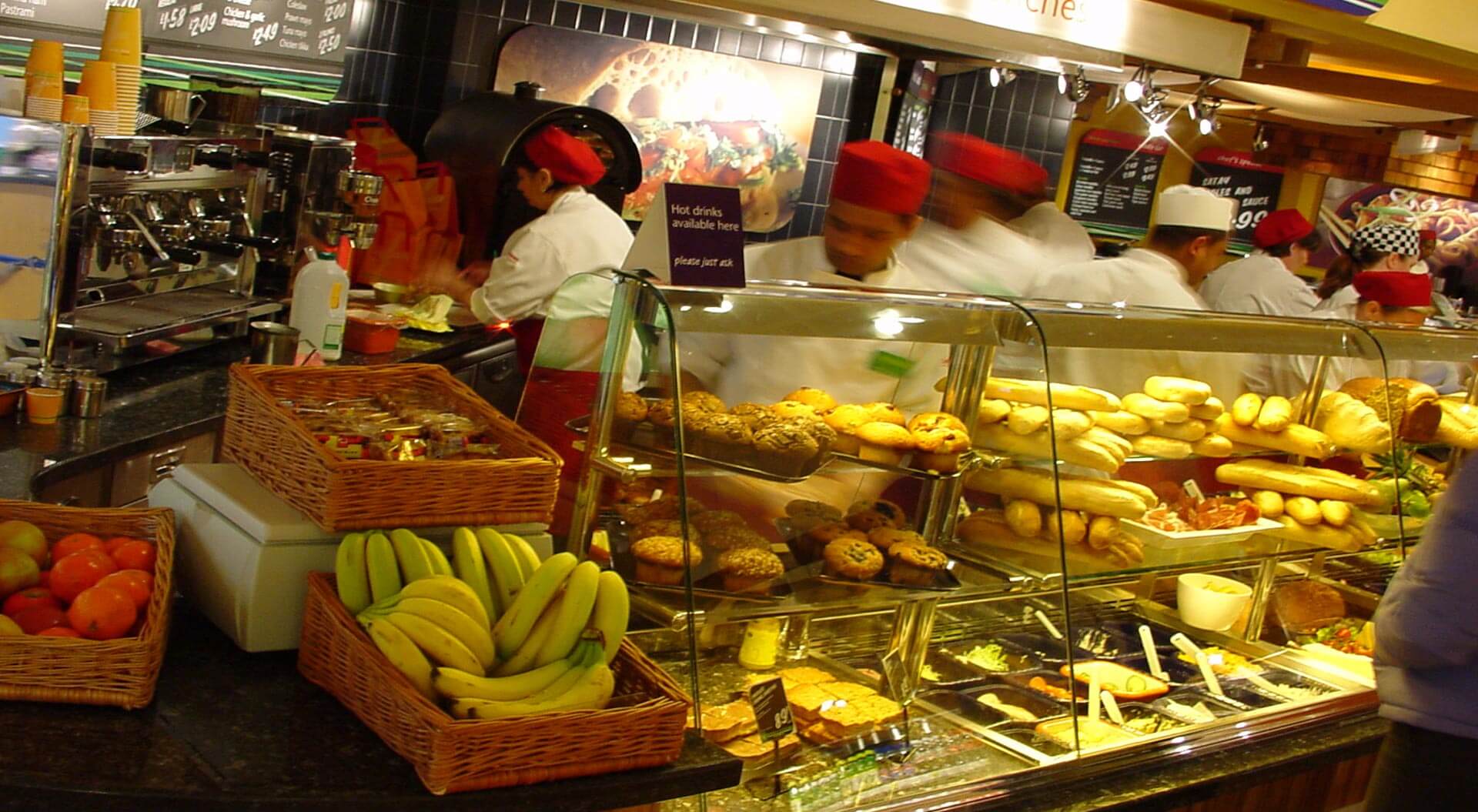 Safeway supermarket interior store design, merchandising display systems for takeaway bakery foods