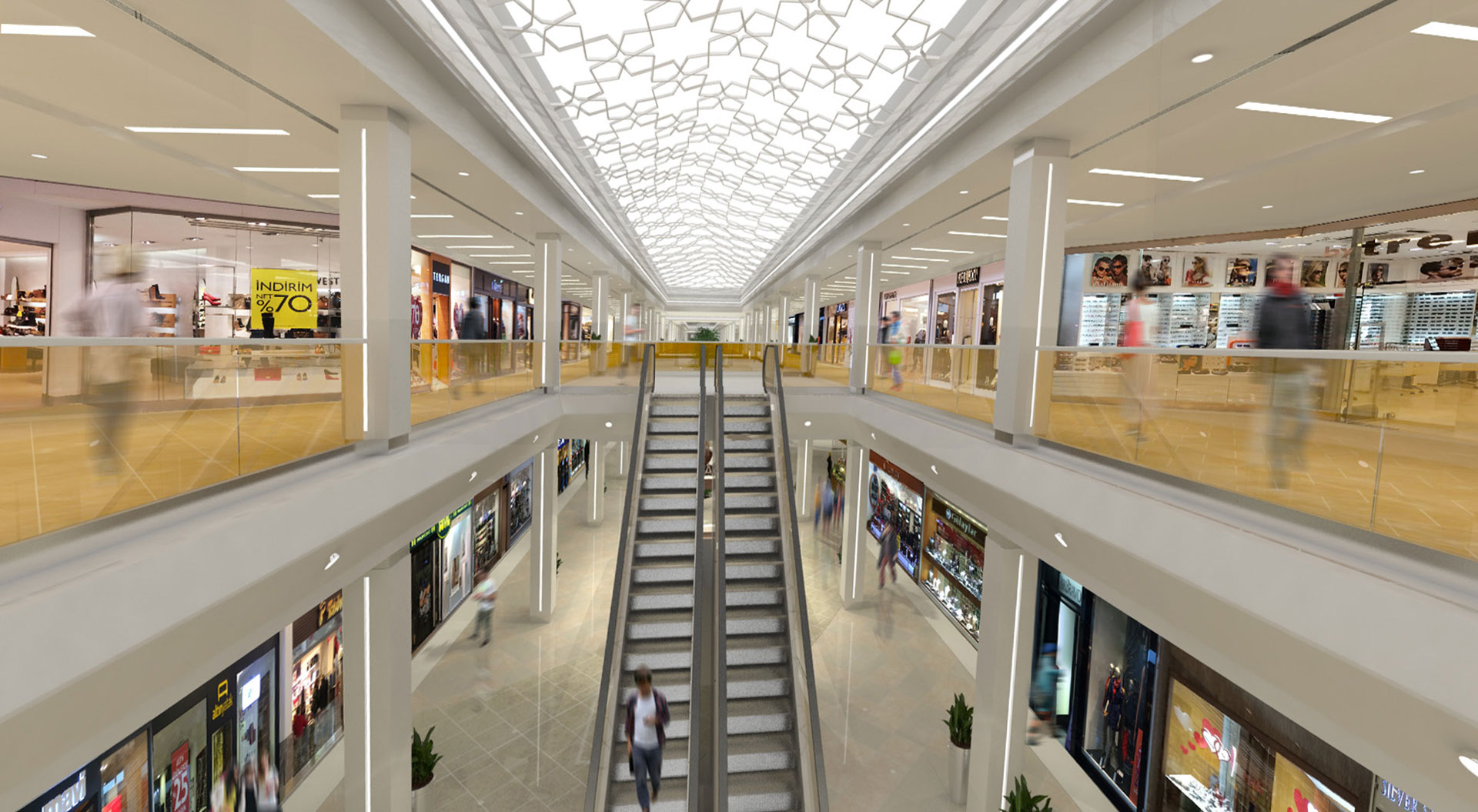 Icerenkoy shopping mall Istanbul architecture, interior design escalator circulation and geodesic glazed roof design