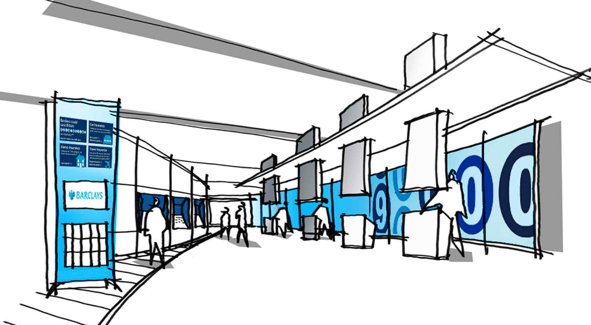 Barclays Bank Concept sketch visual ATM and technology lobby