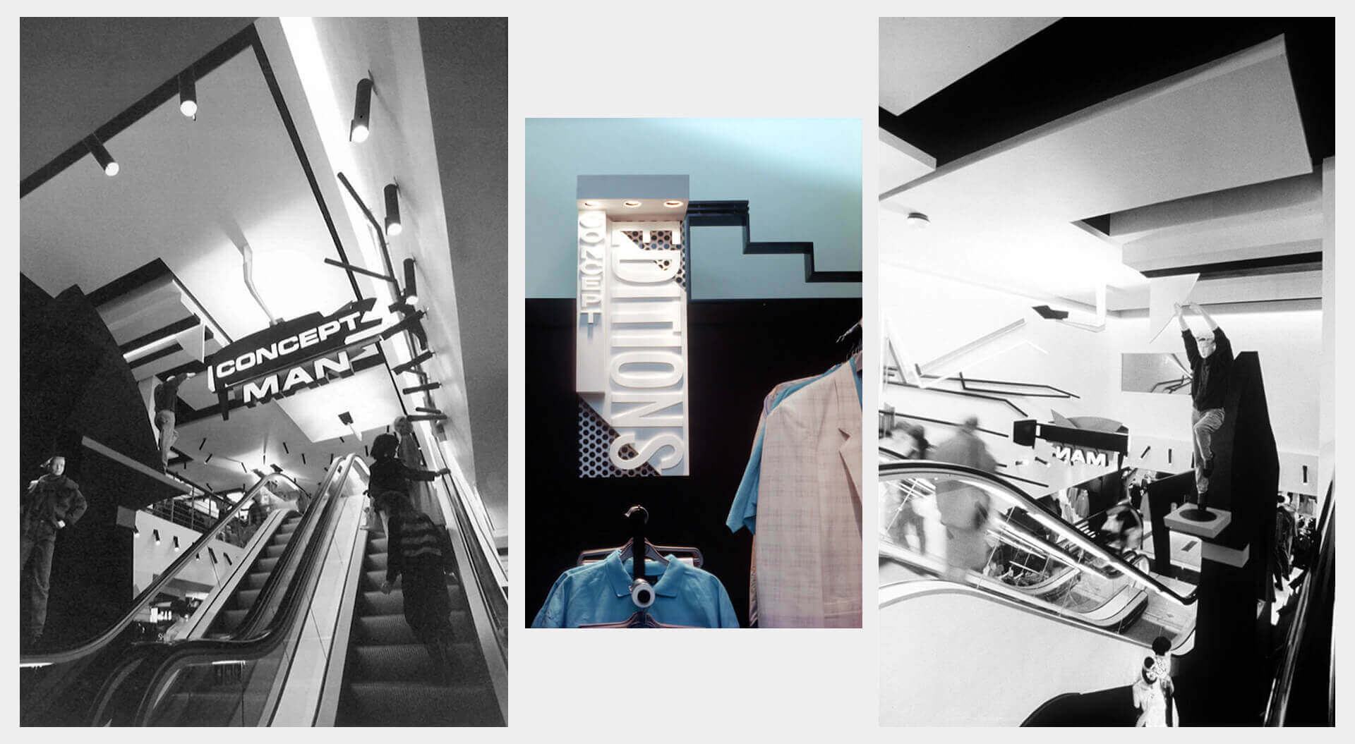 Concept Man fashion store brand interior store design brand signage for shop escalators