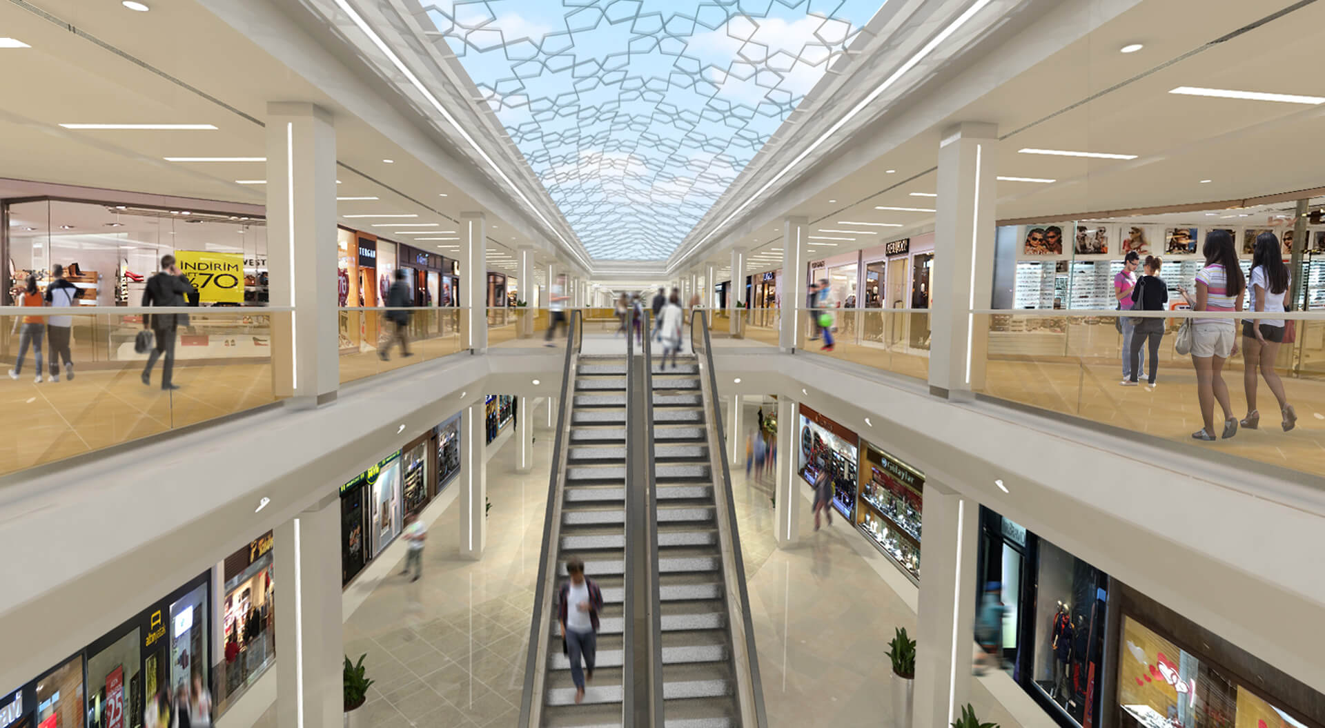 Icerenkoy shopping mall Istanbul interior design escalator circulation and geodesic glazed roof design