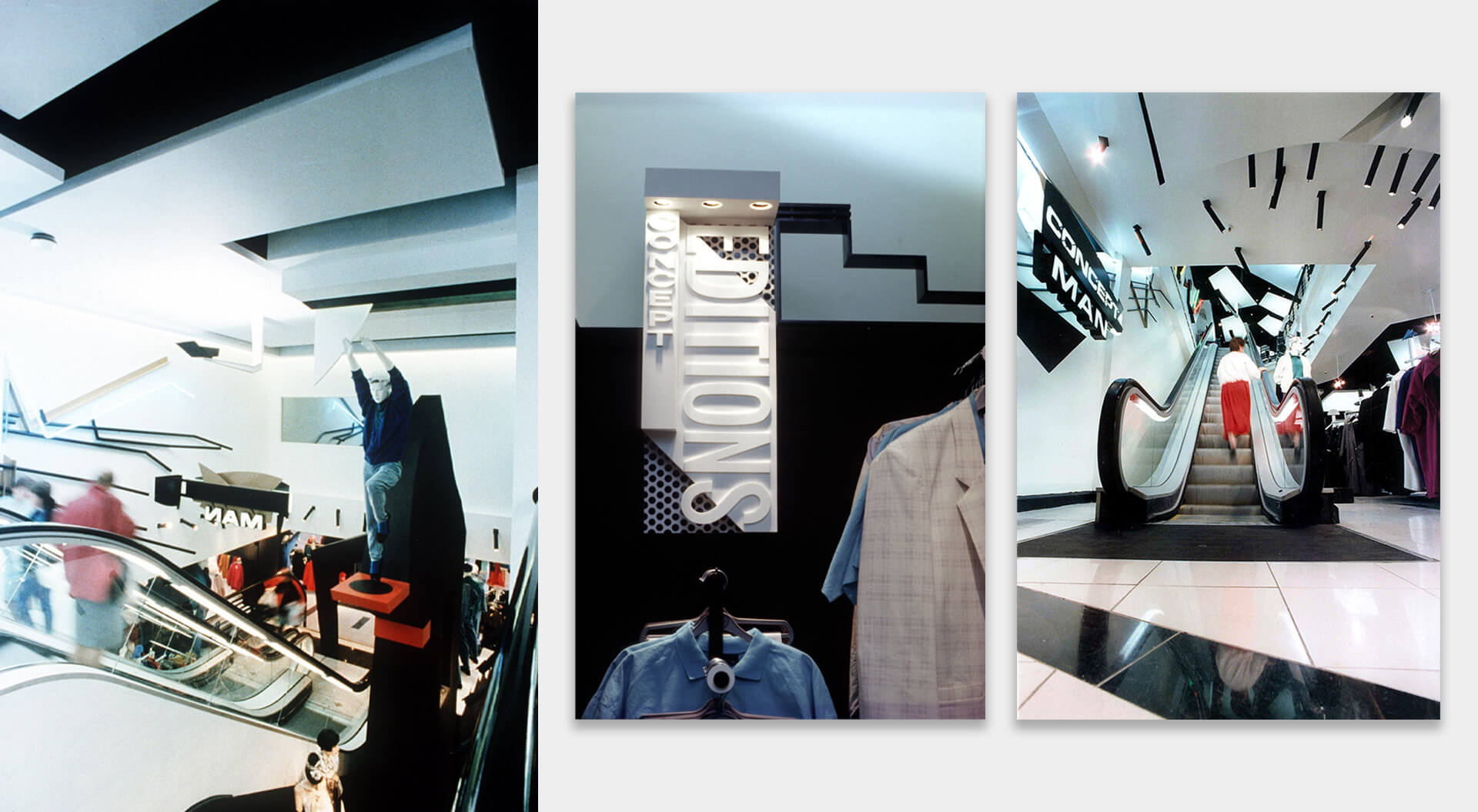 Concept Man fashion store brand interior store design brand signage for shop escalators