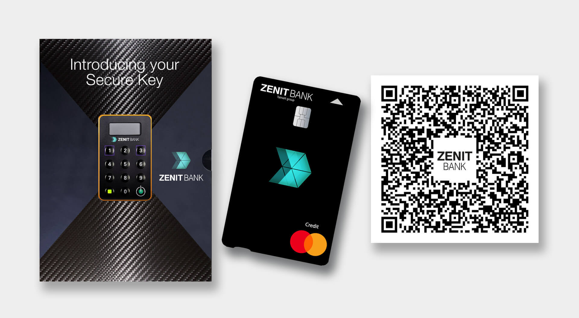 Zenit Bank Russia - Phygital innovative, QR Code and Secure Key allows quick and secure transactions by transferring payment information. Branding and design