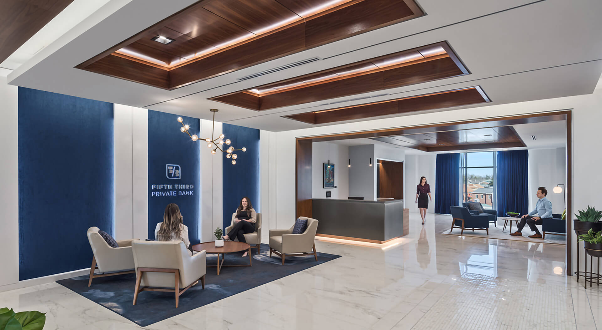Fifth Third Bank Montgomery reception waiting area interior design and branding