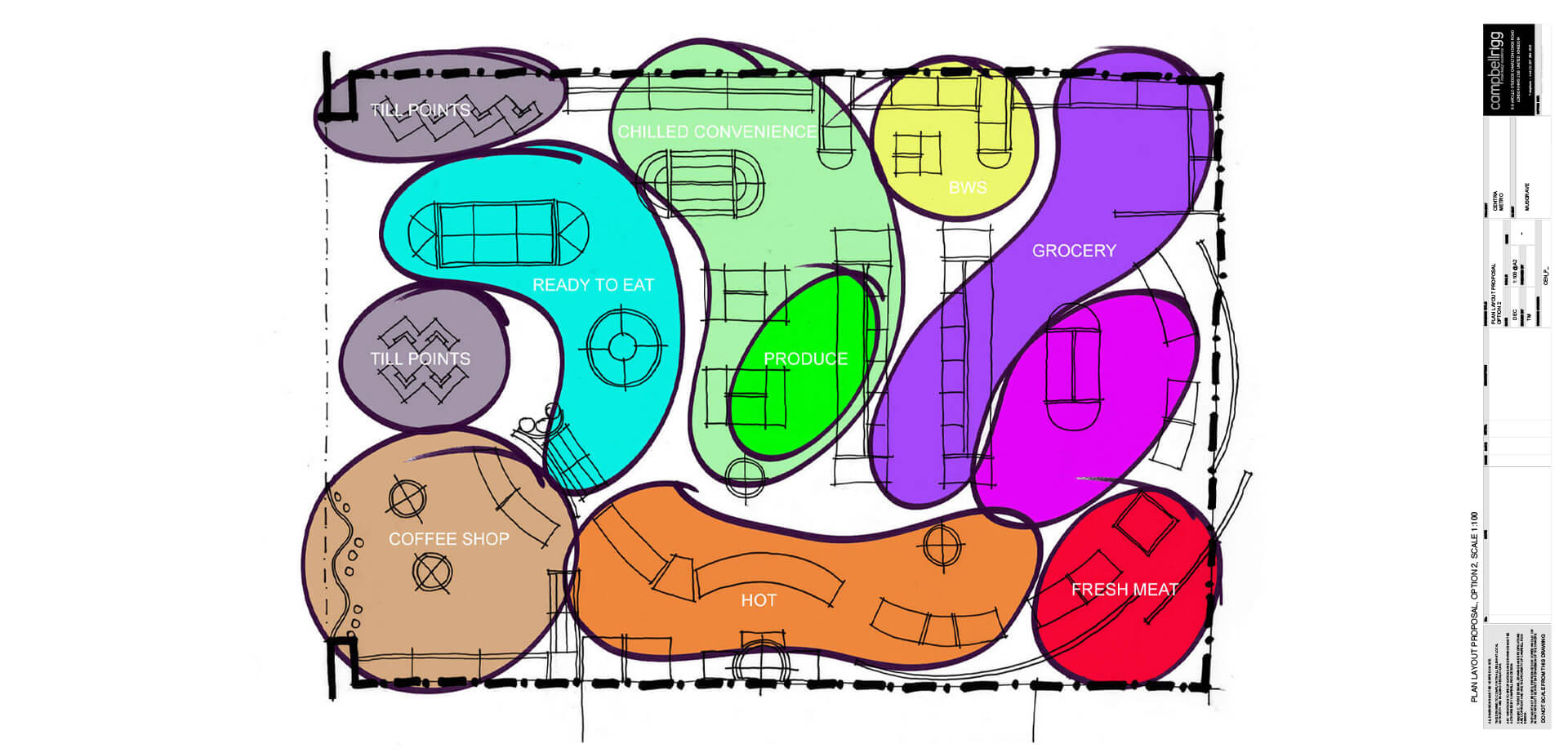 Store Design Concept: As seen in the image, Centra utilizes clear zoning to help customers navigate the convenience store.