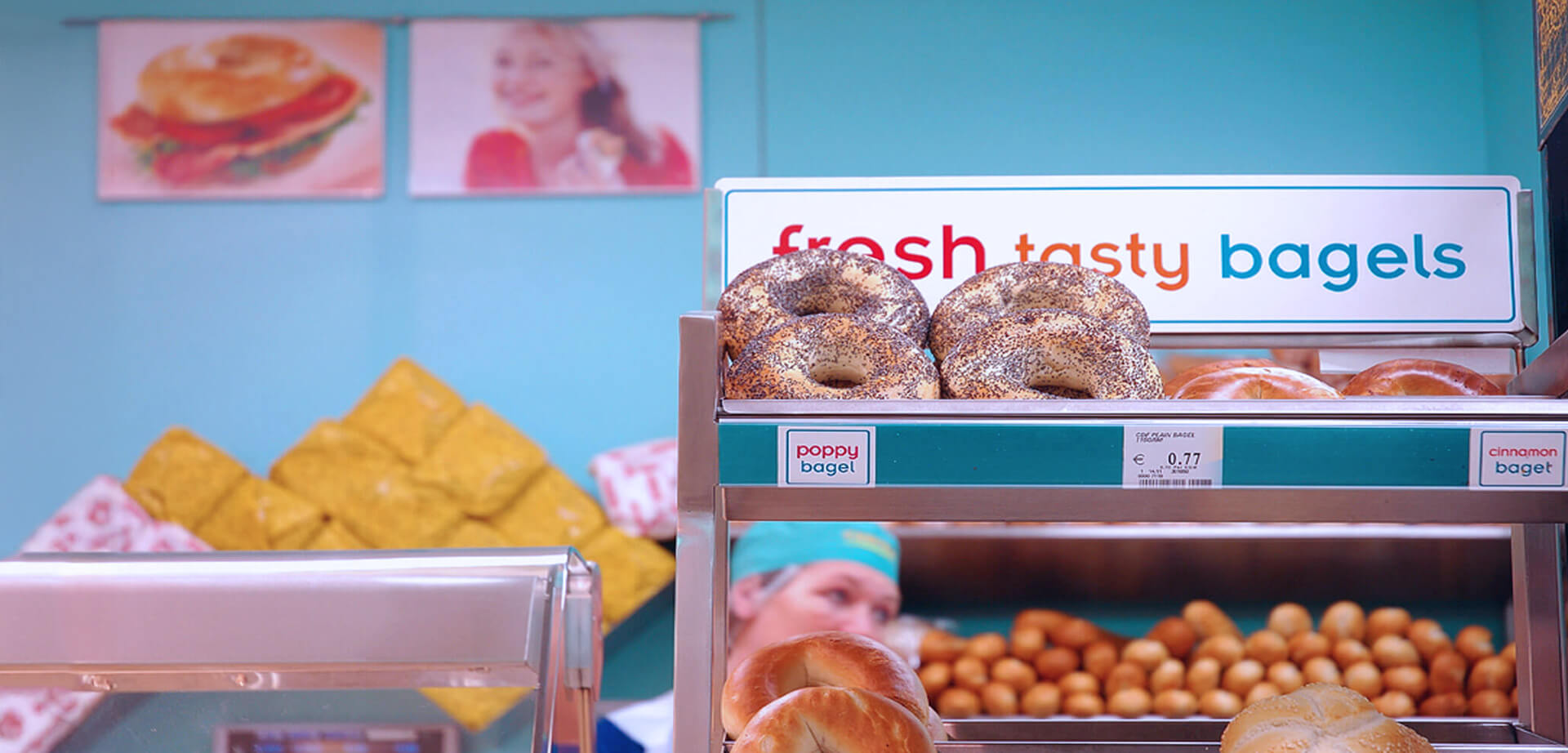 Fresh tasty bagels merchandising deign solution and branding.