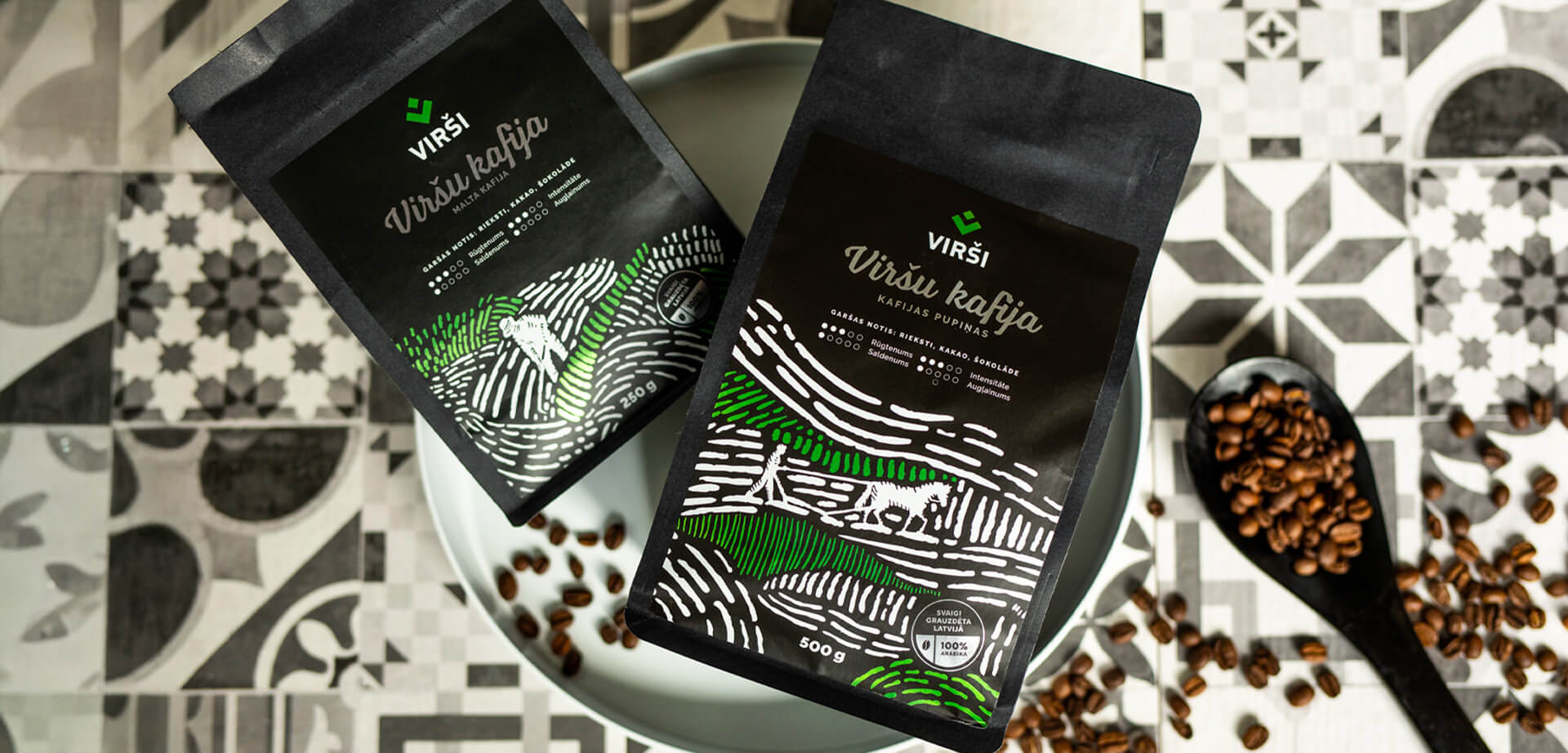 The Virsi convenience store showcases own label fresh coffee packaging design.