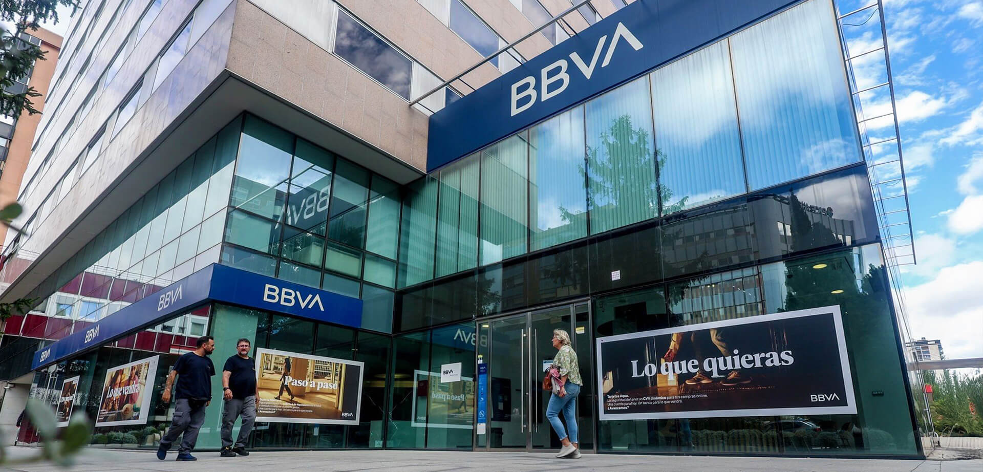 The image shows an office of BBVA (Banco Bilbao Vizcaya Argentaria), a major Spanish multinational financial services company. It is one of the largest financial institutions globally, with a significant presence in Spain, Mexico, South America, Turkey, and other countries.
