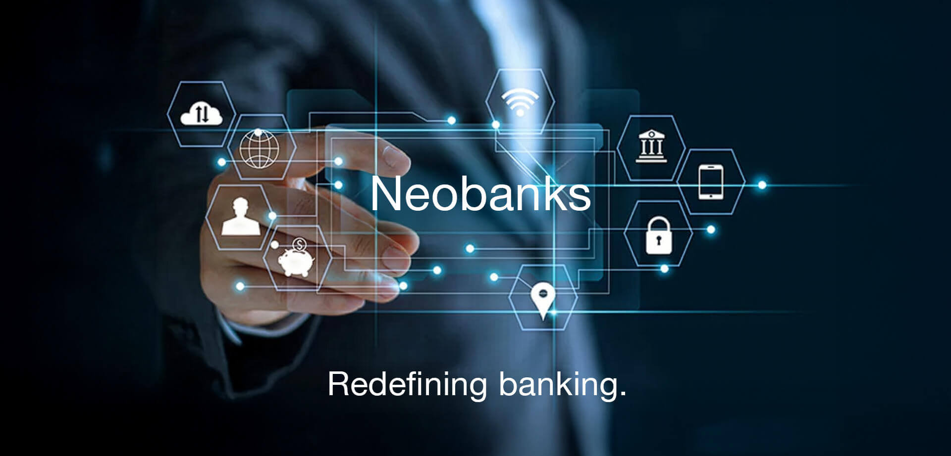 This image focuses on the concept of neobanks, which are digital-only financial institutions that operate without traditional physical branches.     Digital Banking: Neobanks utilize mobile apps, cloud computing, and artificial intelligence to offer banking services.  Customer Experience: These platforms aim to provide user-friendly, transparent services with low fees. 