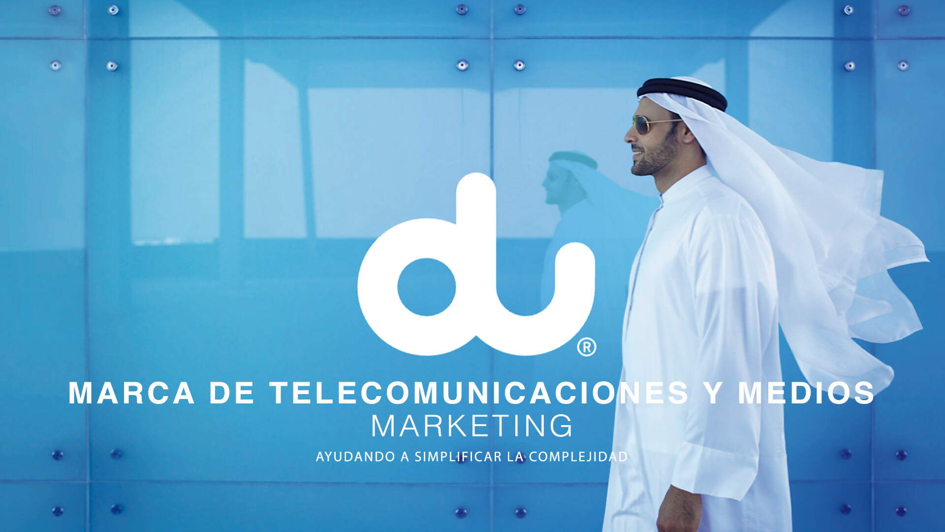 This image shows a promotional scene for du, a major telecommunications operator in the United Arab Emirates.