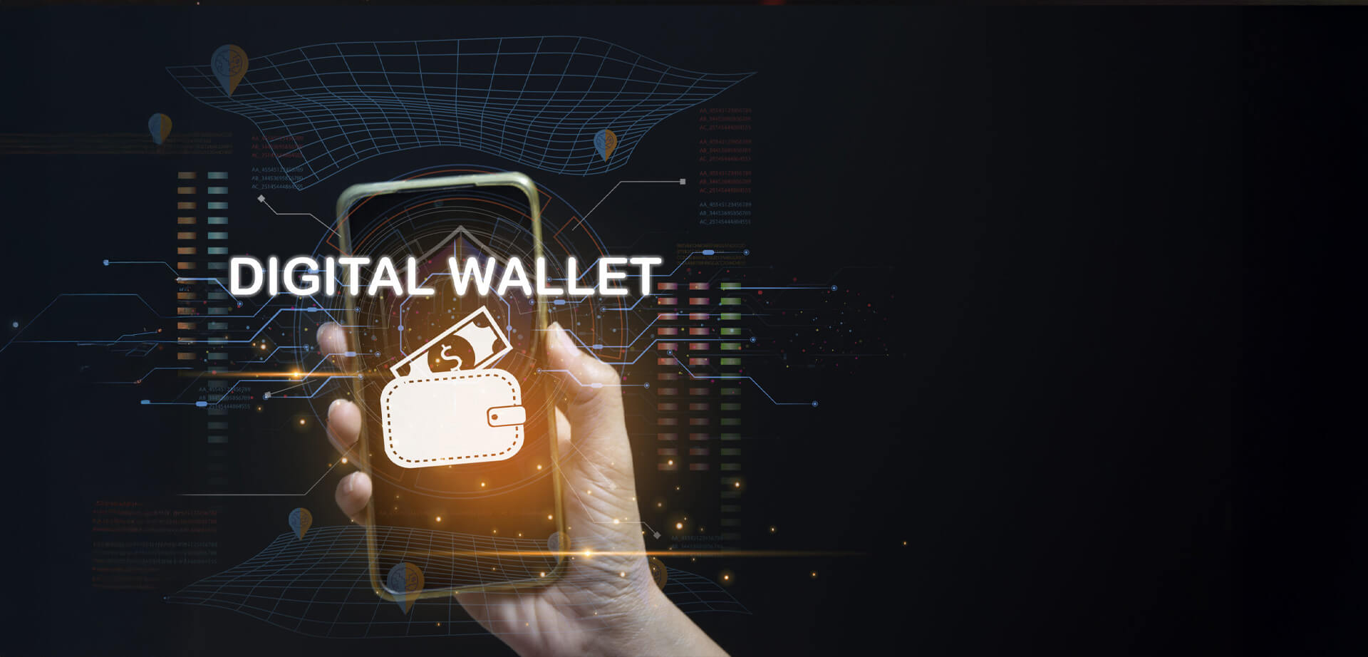 A conceptual illustration of a digital wallet on a smartphone screen, highlighting key aspects of modern financial technology.