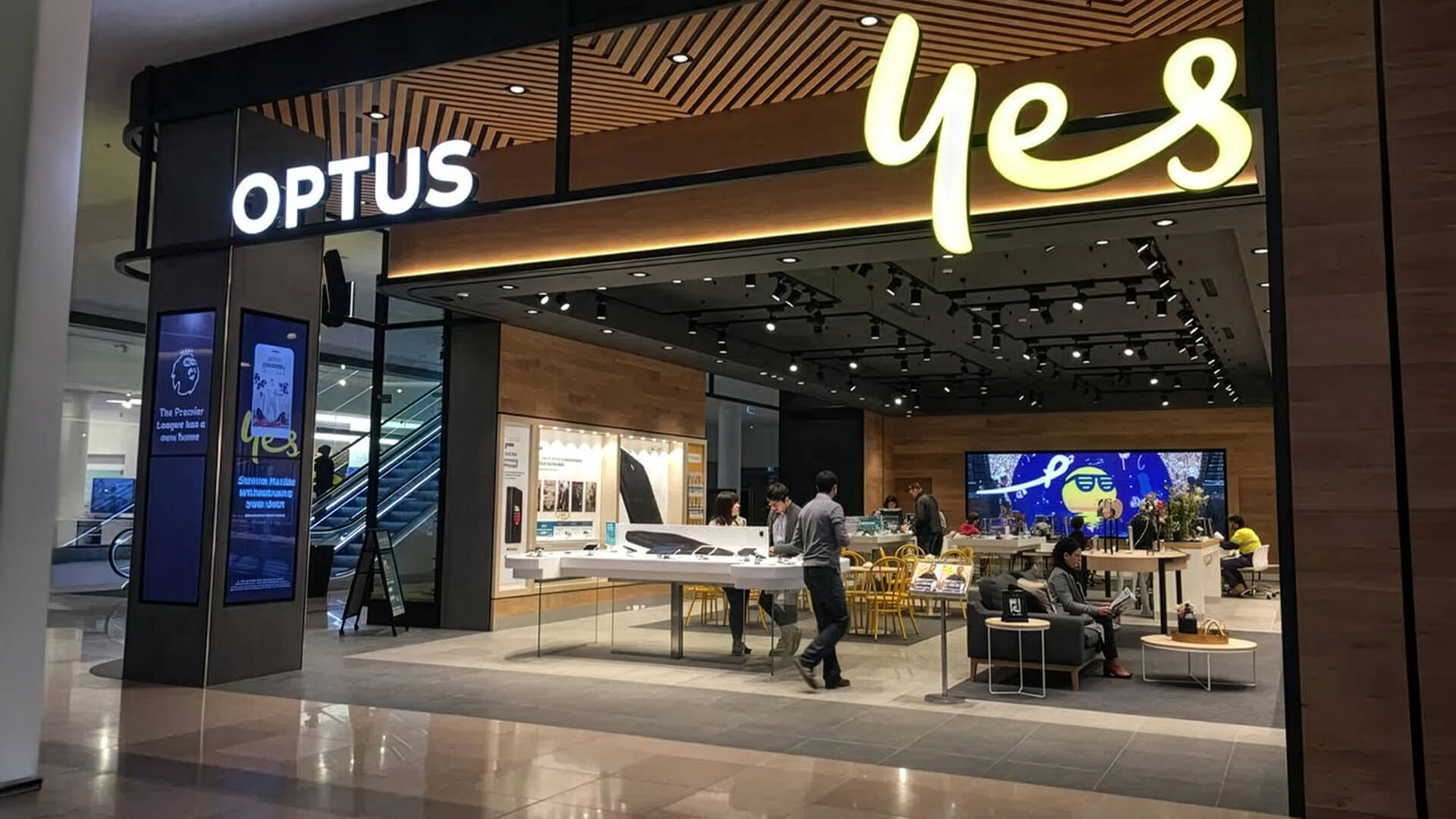 This is an Optus "Yes" flagship store located in Sydney, Australia.