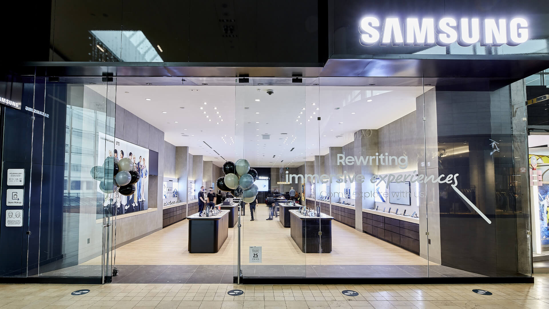 This is the Samsung Experience Store located at Westfield London, known for its sleek design and tech playground experience.