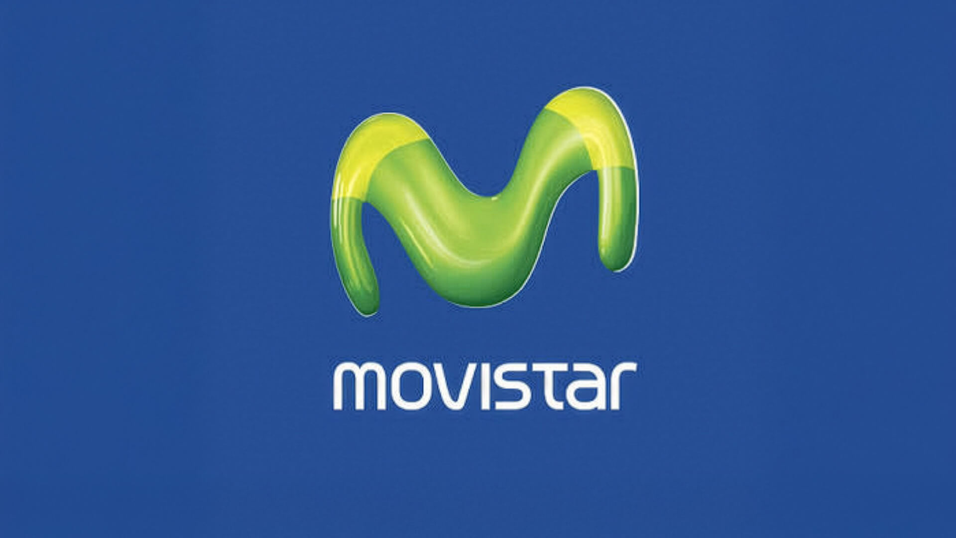 The image shows the prominent logo for Movistar, a major Spanish mobile and telecommunications brand owned by Telefónica.