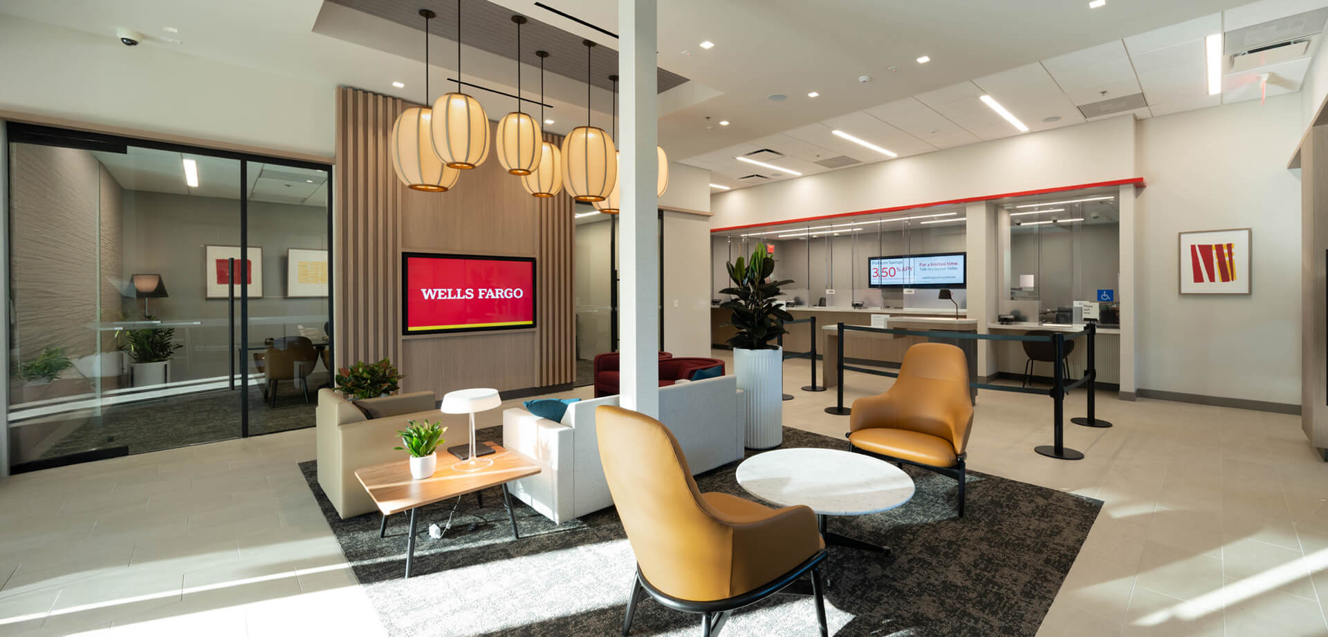 A Wells Fargo bank branch interior design.