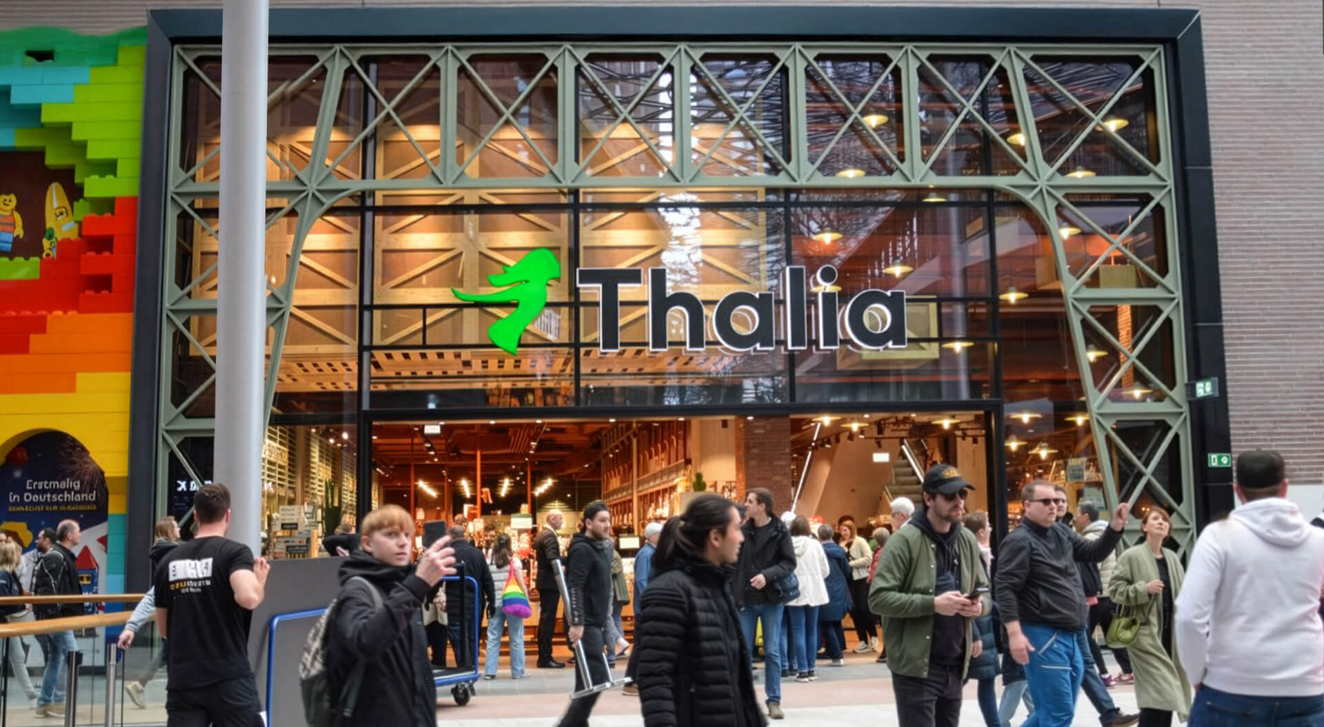 The storefront of the Thalia flagship bookstore located in the Westfield Hamburg-Überseequartier shopping centre.