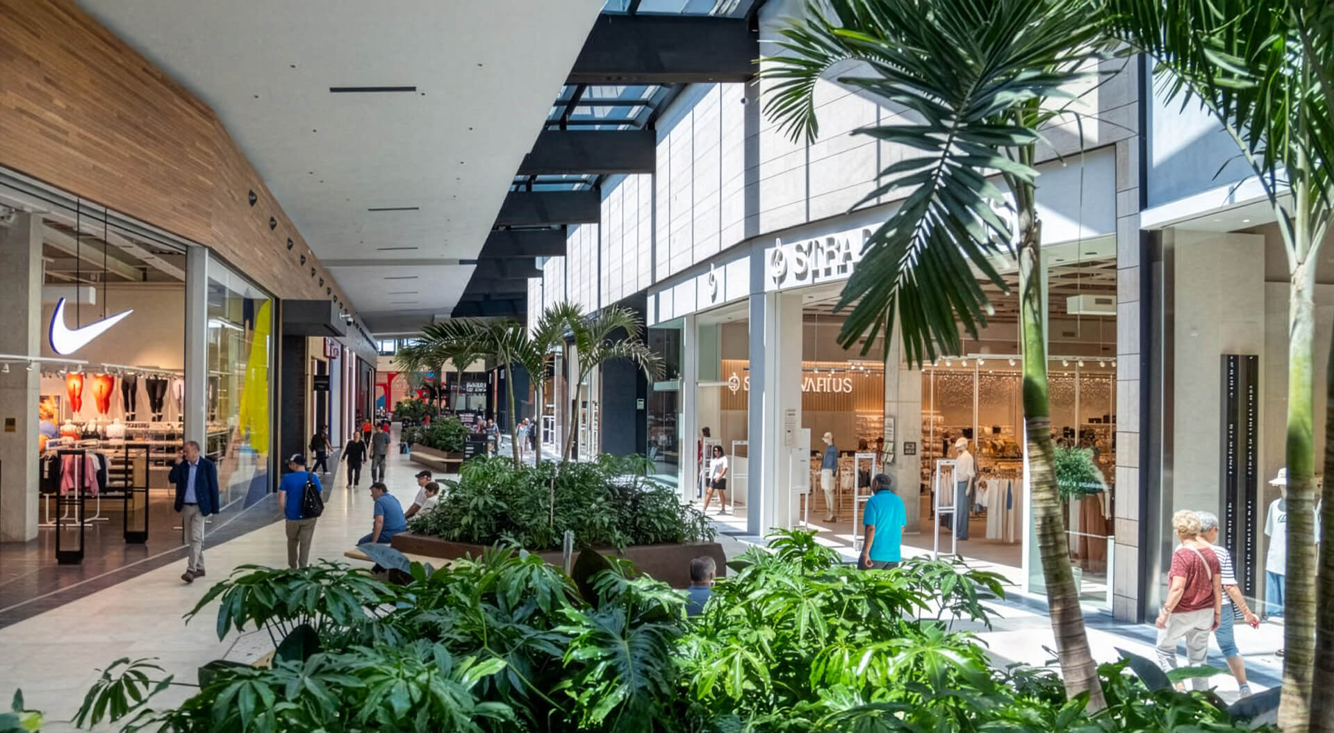 the exterior entrance of the Garbera Shopping Centre located in San Sebastián, Spain. A beautifully designed, modern corridor from the mall's recent expansion project.