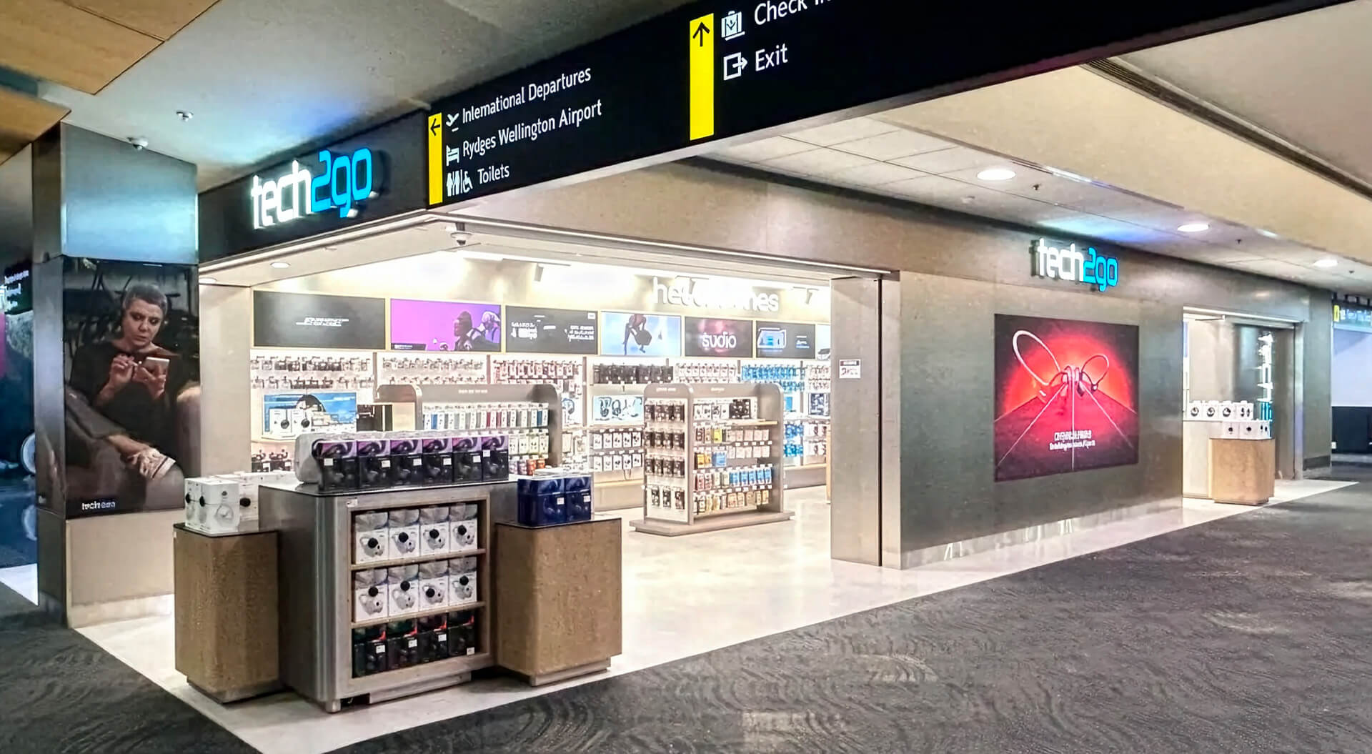 The Tech2Go store located on Level 1 of the main terminal at Wellington Airport.
