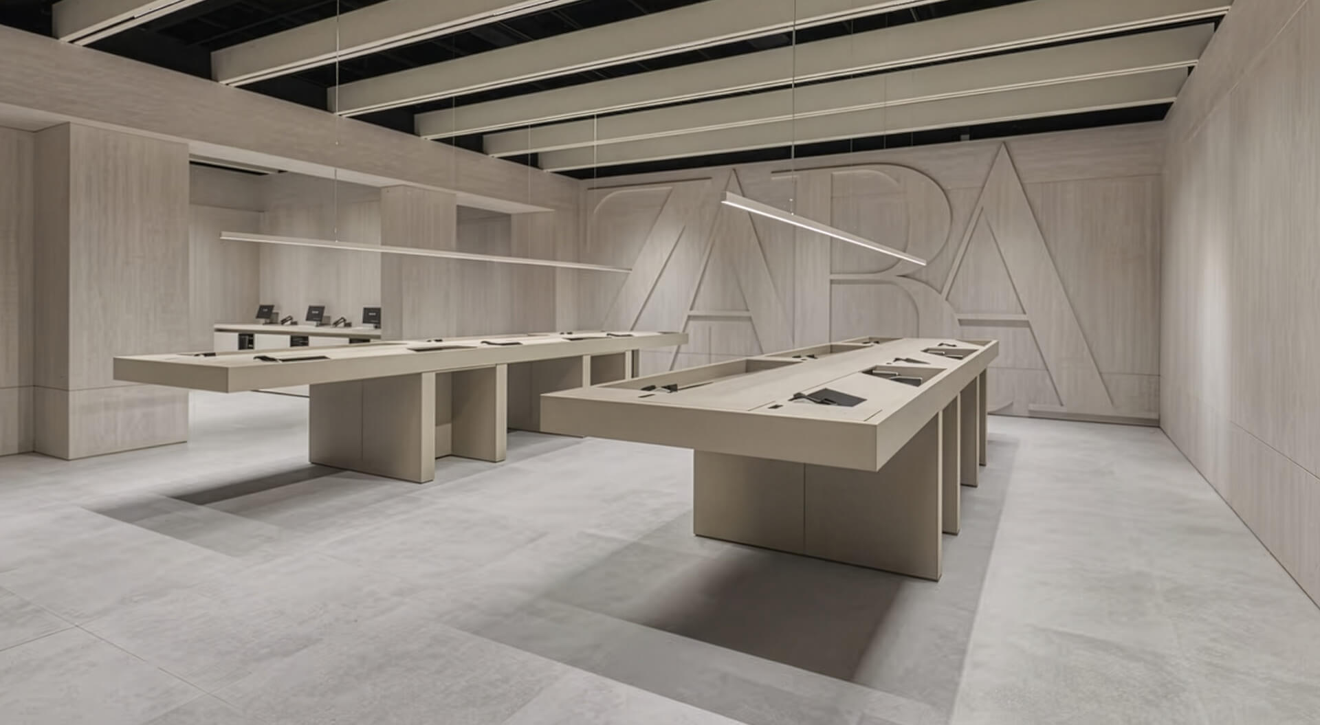 Zara Trafford Centre Checkout Zone: Replaces traditional tills with 20 assisted checkout desks and screens.