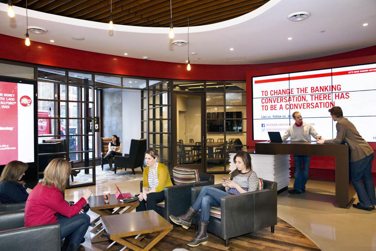 Capital One optimization of new experiential bank branch rebrand interior design and innovation lifestyle concepts