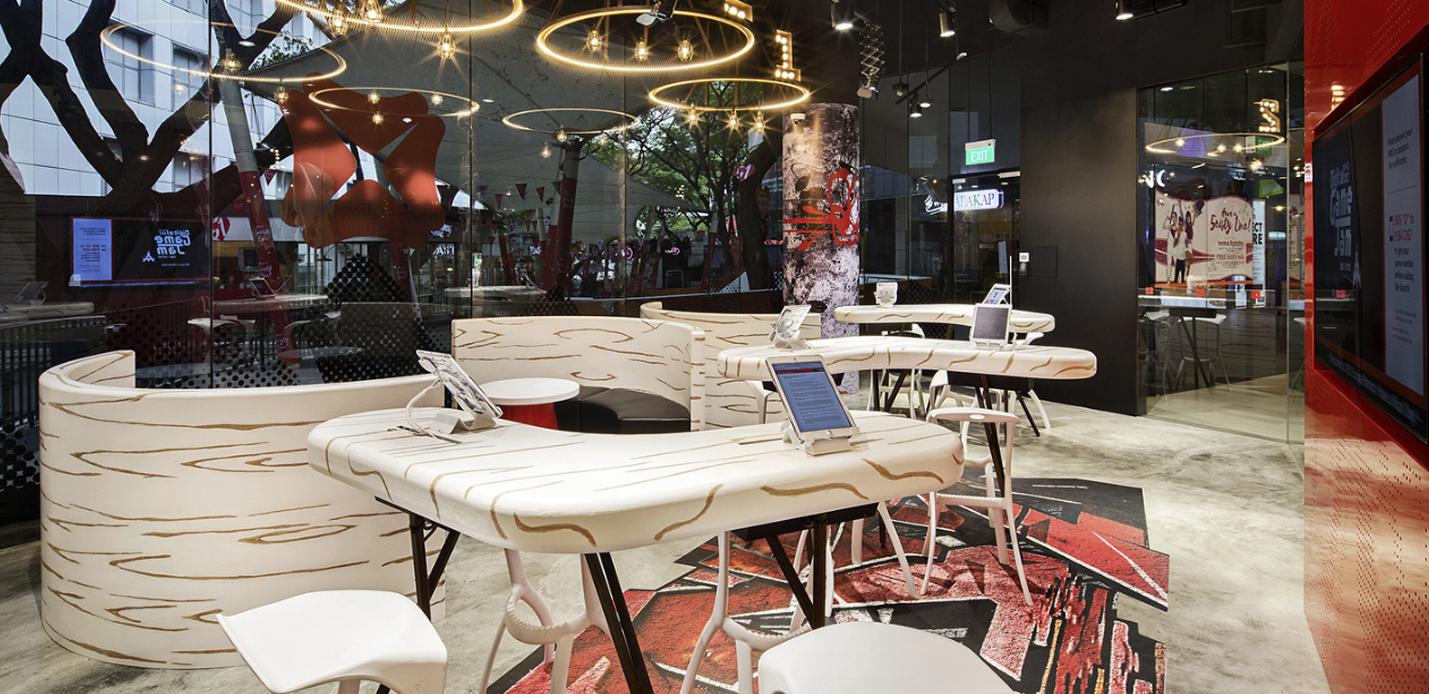 DBS designers rebrand create a cafe lounge bank interior design