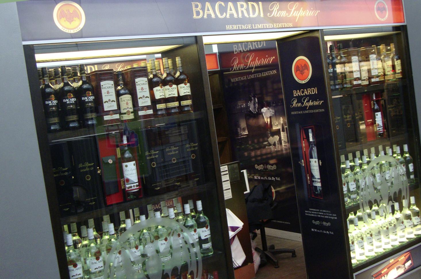 Store design and branding for Bacardi Ron Superior duty free travel retail
