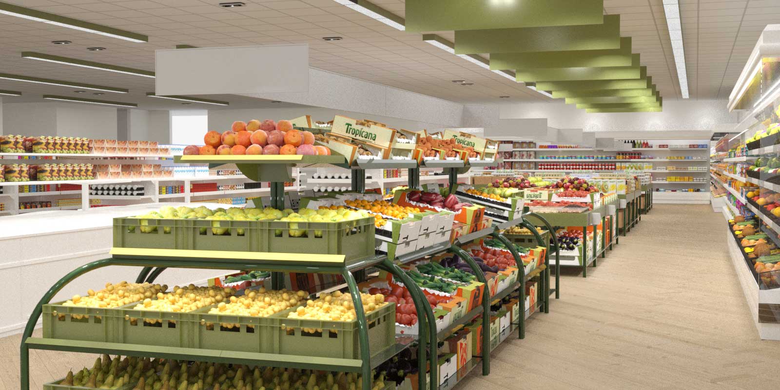 A new supermarket market fresh produce interior design concept for Magnit in Moscow Russia