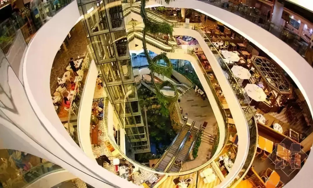 Green vertical interior design of Emquartier shopping mall dining