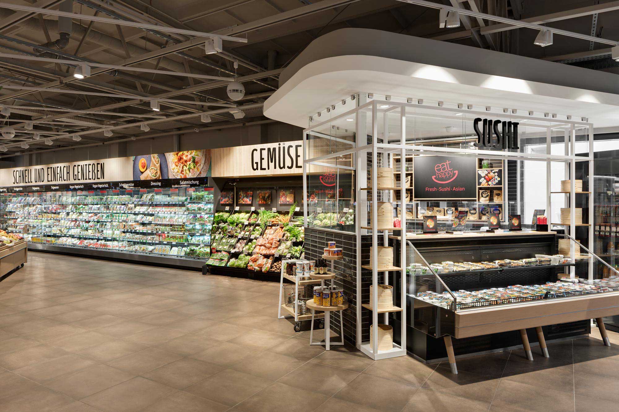 Hypermarket design at REWE, Germany Sushi and ready to eat meal solutions department