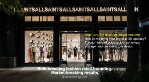 All Saints store entrance - How do we bring your brand to life spatially? Through tone of voice, col