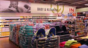 Interspar store interior desgn - aisle dedicated to baby and toddler products - 
