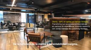 Diseño de sucursal insignia tipo café coworking de banco Santander – Vista interior - ransforma tus 
