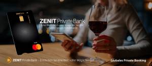Design der Zenit Private Bank Kreditkarte: Eine Frau genießt ein Glas Wein – Mit unserer neuen Kredi