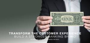 The image showcases a marketing message promoting digital transformation and ROI optimization within the financial sector.