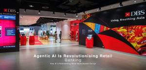 DBS Bank branch design that integrates digital technology with physical spaces.