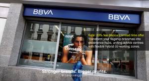 Flagship bank branch design BBVA branding Exterior View 
