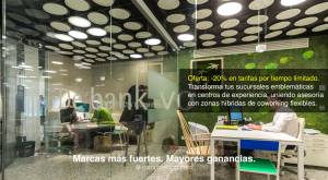 Diseño de sucursal bancaria insignia tipo coworking BNP Paribas Fortis – Vista interior