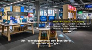 Eingangsbereich und Branding des Elgiganten Mega Stores – CampbellRigg revolutioniert den Technologi