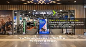 Eingangsbereich und Branding des Elgiganten City Stores – CampbellRigg revolutioniert den Technologi