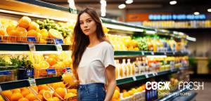 CBEX & FRESH (Svezh & Fresh) Supermarket, customer in the fresh fruit department.