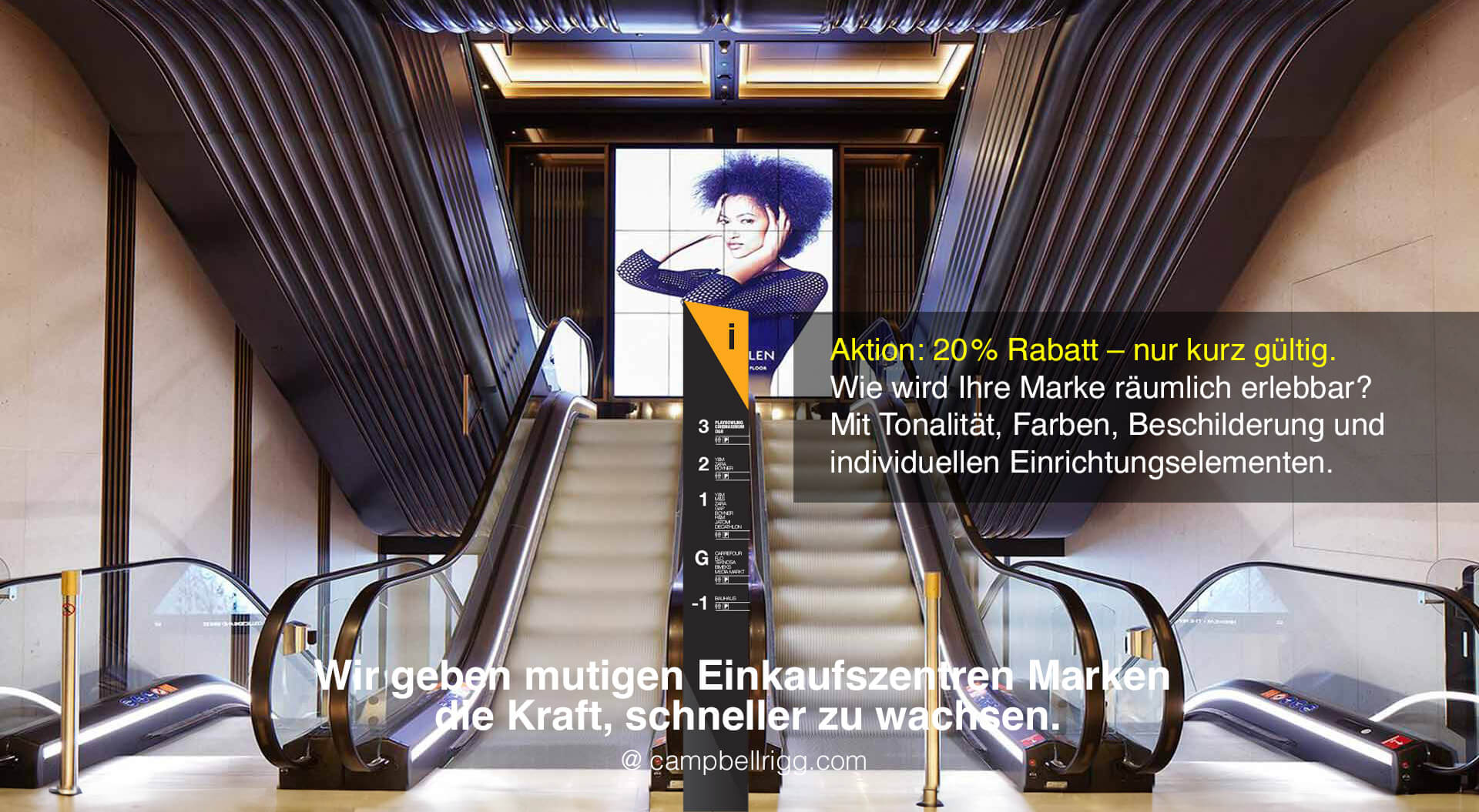 Markenidentität und Wegeleitsystem-Design für Einkaufszentren | CampbellRigg