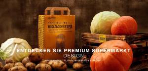 Das Bild zeigt frische Produkte der russischen Premium-Supermarktkette Azbuka Vkusa. Der Text auf de