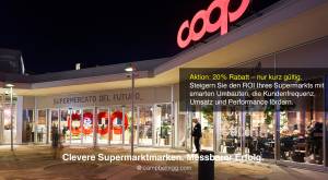 COOP Mailand – Eingangsbereich und Markenpräsentation. Steigern Sie den ROI Ihres Supermarkts mit sm